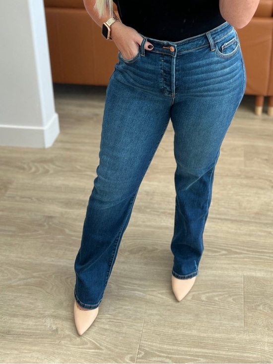 Judy Blue Denim - JUDY BLUE
HIGH RISE BUTTON FLY STRAIGHT JEANS  JB82556 Dad Jean NWT 15/32